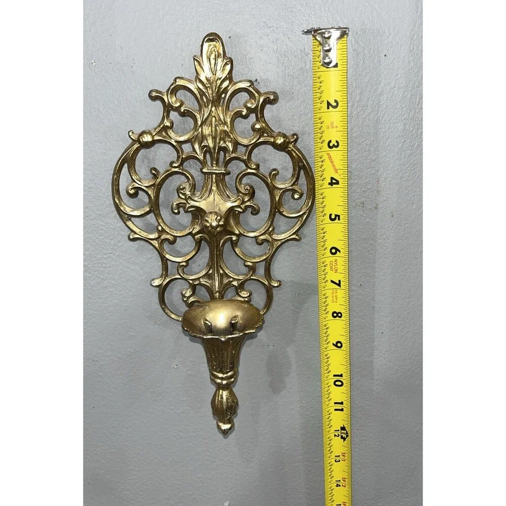 Metal Candle Holder Brass Vintage Hollywood Regency Florentine Romantic Chic